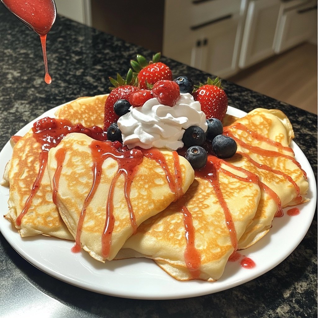 Valentine Breakfast Heart Shaped Crepes